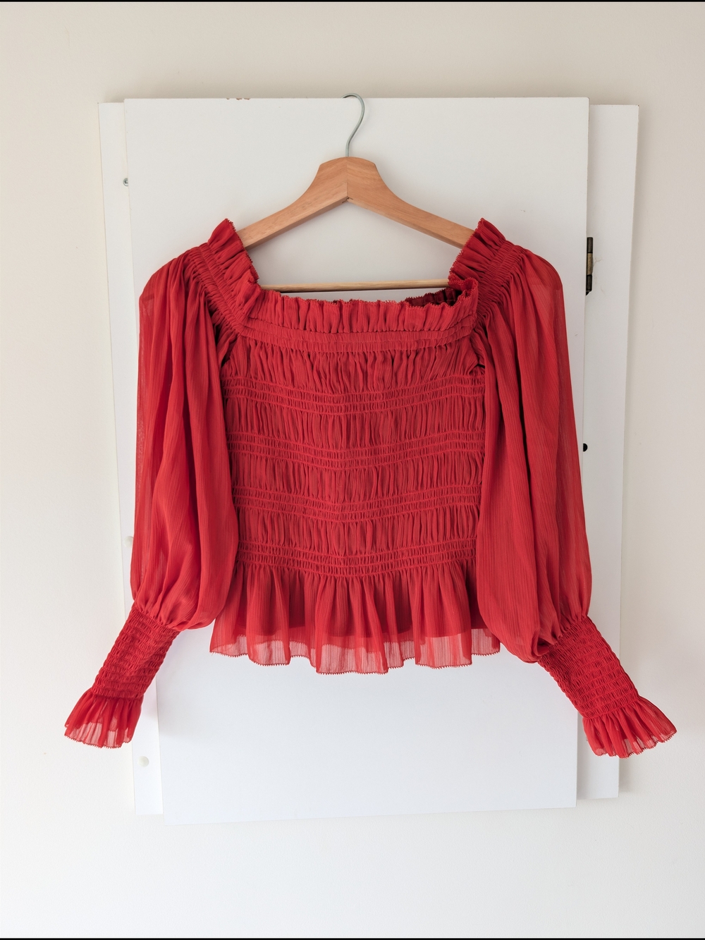 All Saints Red Chiffon Off-Shoulder Top